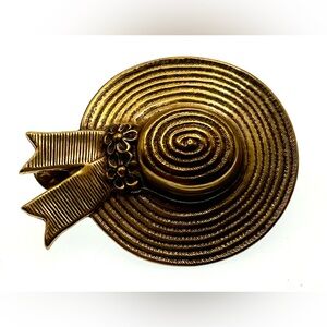 3 for $30 Vintage Brass Bonnet Hat Lapel Pin Brooch Stamped Brass